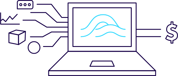computer-icon-homepage Illustration of a computer and various icons that represents integrated ERP Software.
